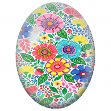 Cabochon en Verre Illustré Fleurs Folk sur Fond Blanc 13x18, 18x25 ou 30x40mm - Pour la Création de Bijoux Fantaisie - DIY