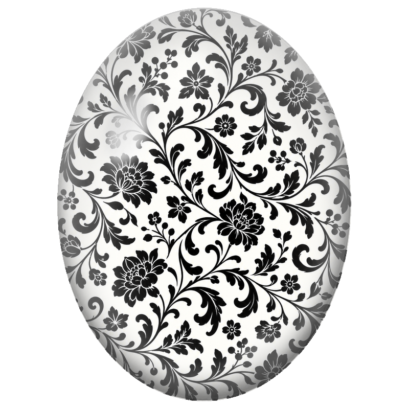 Cabochon en Verre Illustré Arabesques Fleuries Noires et Blanches 13x18, 18x25 ou 30x40mm