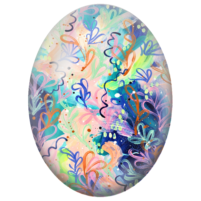 Cabochon en Verre Illustré Fleurs Abstraites aux Couleurs Pastel 13x18, 18x25 ou 30x40mm