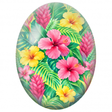 Cabochon en Verre Illustré Hibiscus Roses et Jaunes 13x18, 18x25 ou 30x40mm - Pour la Création de Bijoux Fantaisie - DIY