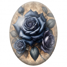 Cabochon en Verre Illustré Roses Bleu Nuit sur Fond Vintage 13x18, 18x25 ou 30x40mm - Pour la Création de Bijoux Fantaisie - DIY