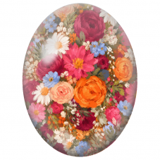 Cabochon en Verre Illustré Bouquet Champêtre aux Couleurs Chaudes 13x18, 18x25 ou 30x40mm - Pour la Création de Bijoux Fantaisie