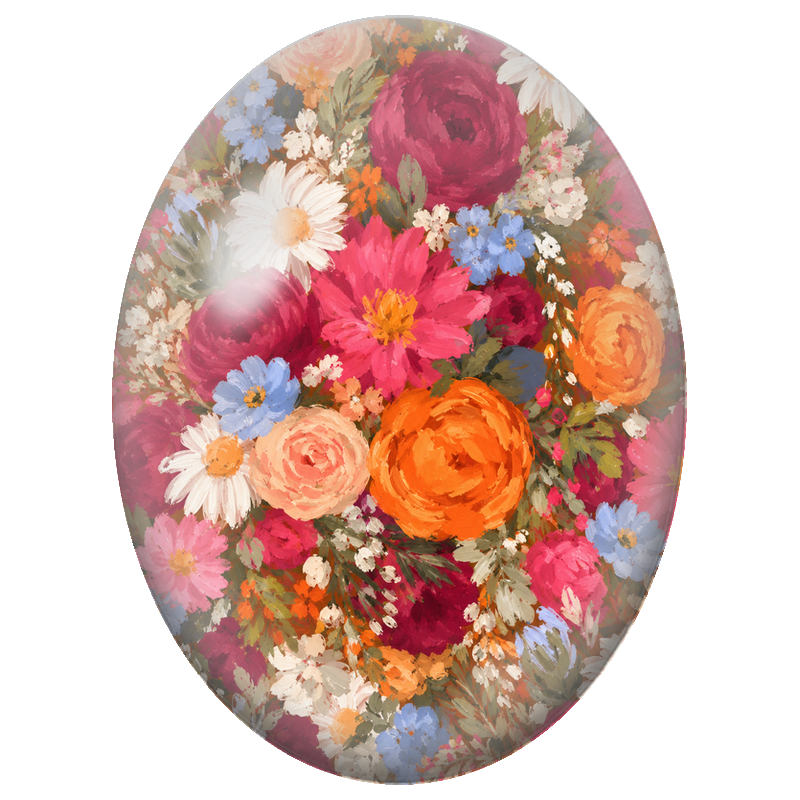 Cabochon en Verre Illustré Bouquet Champêtre aux Couleurs Chaudes 13x18, 18x25 ou 30x40mm