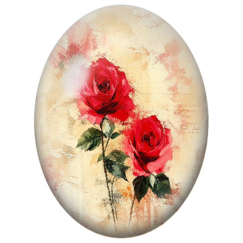 Cabochon en Verre Illustré Duo de Roses Rouges Peintes 13x18, 18x25 ou 30x40mm
