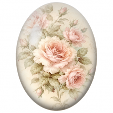 Cabochon en Verre Illustré Roses Rose Pâle sur Fond Ancien 13x18, 18x25 ou 30x40mm - Pour la Création de Bijoux Fantaisie - DIY