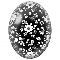 Cabochon en Verre Illustré Fleurs Blanches Graphiques sur Fond Noir 13x18, 18x25 ou 30x40mm - Pour la Création de Bijoux