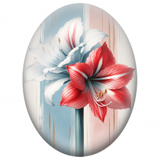 Cabochon en Verre Illustré Amaryllis Rouge et Blanc 13x18, 18x25 ou 30x40mm - Pour la Création de Bijoux Fantaisie - DIY