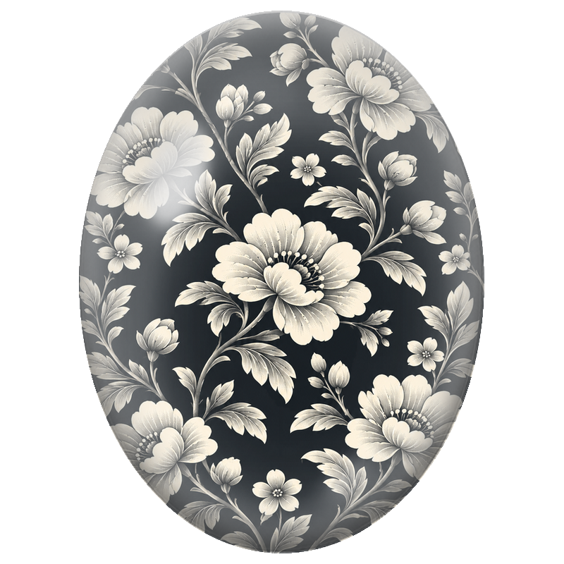 Cabochon en Verre Illustré Fleurs Ivoire sur Fond Bleu Profond 13x18, 18x25 ou 30x40mm