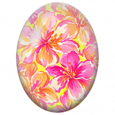 Cabochon en Verre Illustré Fleurs Roses et Orange sur Fond Jaune 13x18, 18x25 ou 30x40mm - Pour la Création de Bijoux Fantaisie