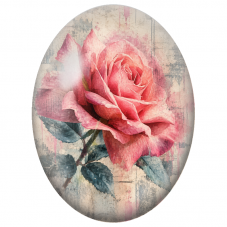 Cabochon en Verre Illustré Rose Rose sur Fond Grunge 13x18, 18x25 ou 30x40mm - Pour la Création de Bijoux Fantaisie - DIY