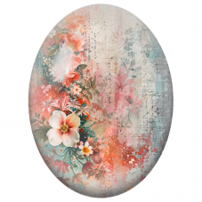 Cabochon en Verre Illustré Composition Florale Corail et Turquoise 13x18, 18x25 ou 30x40mm - Pour la Création de Bijoux