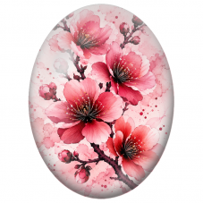 Cabochon en Verre Illustré Fleurs de Cerisier Roses à l’Aquarelle 13x18, 18x25 ou 30x40mm - Pour la Création de Bijoux Fantaisie