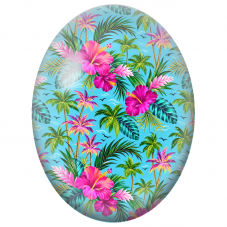Cabochon en Verre Illustré Hibiscus Roses et Palmiers 13x18, 18x25 ou 30x40mm - Pour la Création de Bijoux Fantaisie - DIY