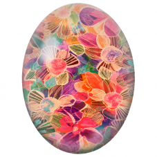 Cabochon en Verre Illustré Fleurs Abstraites aux Pétales Transparents 13x18, 18x25 ou 30x40mm - Pour la Création de Bijoux