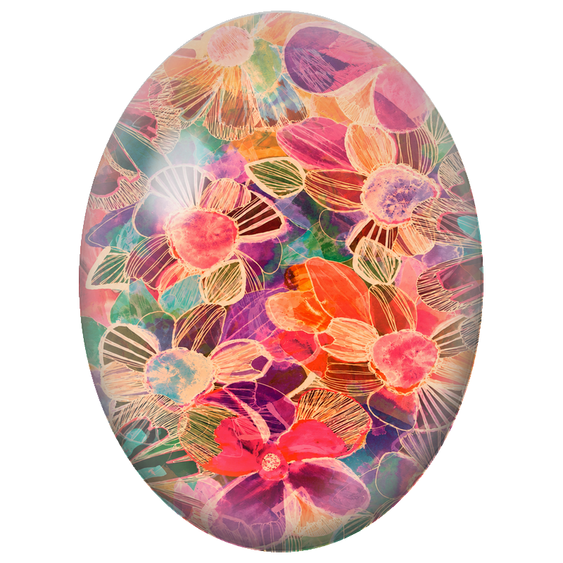 Cabochon en Verre Illustré Fleurs Abstraites aux Pétales Transparents 13x18, 18x25 ou 30x40mm