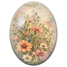 Cabochon en Verre Illustré Prairie Fleurie sur Manuscrit Ancien 13x18, 18x25 ou 30x40mm - Pour la Création de Bijoux Fantaisie