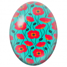 Cabochon en Verre Illustré Coquelicots Rouges sur Fond Turquoise 13x18, 18x25 ou 30x40mm - Pour la Création de Bijoux Fantaisie