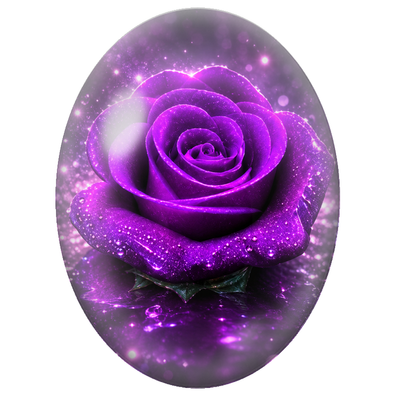 Cabochon en Verre Illustré Rose Violette Scintillante 13x18, 18x25 ou 30x40mm