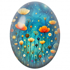 Cabochon en Verre Illustré Fleurs Dorées sous un Ciel Étoilé 13x18, 18x25 ou 30x40mm - Pour la Création de Bijoux Fantaisie