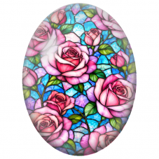 Cabochon en Verre Illustré Roses Roses en Vitrail 13x18, 18x25 ou 30x40mm - Pour la Création de Bijoux Fantaisie - DIY