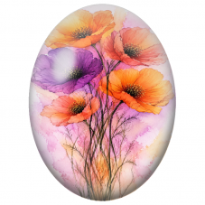 Cabochon en Verre Illustré Coquelicots Orange et Violet 13x18, 18x25 ou 30x40mm - Pour la Création de Bijoux Fantaisie - DIY