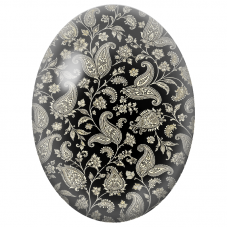 Cabochon en Verre Illustré Fleurs et Cachemire Ivoire sur Fond Noir 13x18, 18x25 ou 30x40mm - Pour la Création de Bijoux