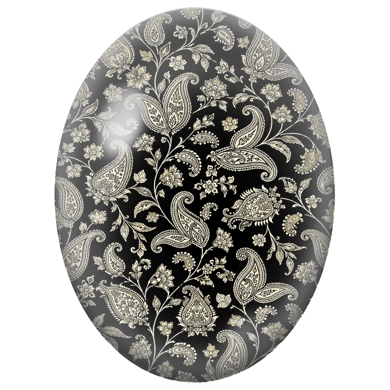 Cabochon en Verre Illustré Fleurs et Cachemire Ivoire sur Fond Noir 13x18, 18x25 ou 30x40mm