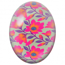 Cabochon en Verre Illustré Fleurs Fuchsia sur Fond Vert Sauge 13x18, 18x25 ou 30x40mm - Pour la Création de Bijoux Fantaisie