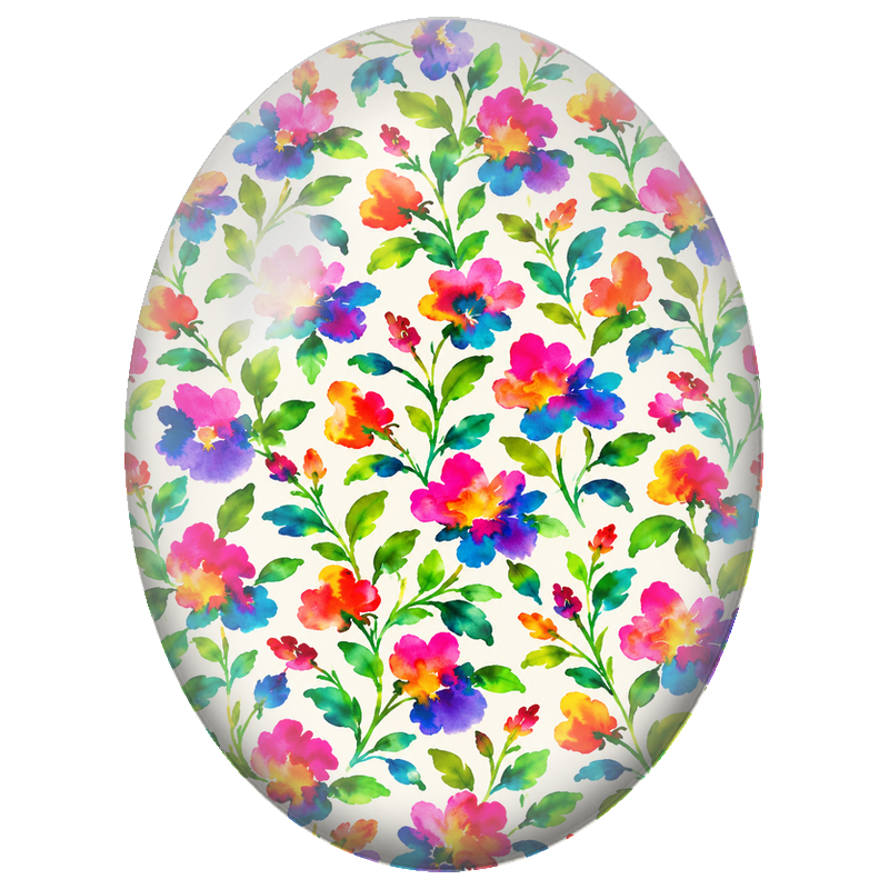 Cabochon en Verre Illustré Fleurs Multicolores à l’Aquarelle 13x18, 18x25 ou 30x40mm