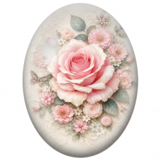 Cabochon en Verre Illustré Grande Rose Rose et Papillon Vintage 13x18, 18x25 ou 30x40mm - Pour la Création de Bijoux Fantaisie