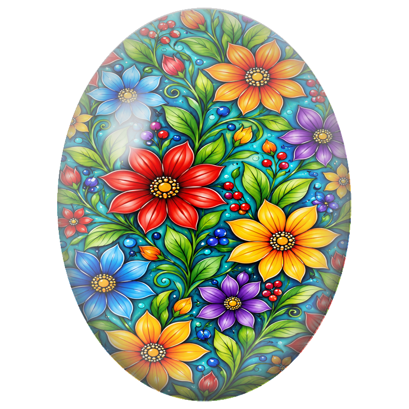 Cabochon en Verre Illustré Fleurs Précieuses Multicolores 13x18, 18x25 ou 30x40mm