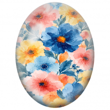 Cabochon en Verre Illustré Fleurs Bleues Roses et Jaunes à l’Aquarelle 13x18, 18x25 ou 30x40mm - Pour la Création de Bijoux