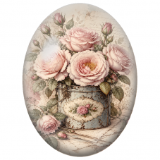 Cabochon en Verre Illustré Roses Poudrées dans une Boîte Ancienne 13x18, 18x25 ou 30x40mm - Pour la Création de Bijoux Fantaisie