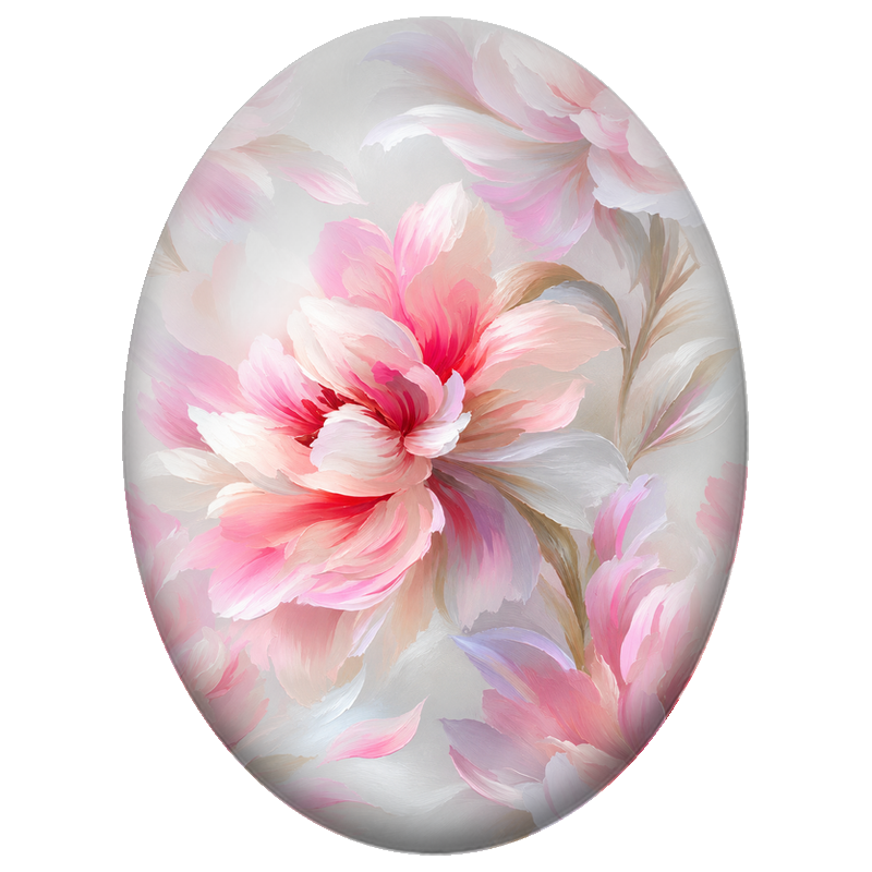 Cabochon en Verre Illustré Fleurs Rose Pâle sur Fond Gris 13x18, 18x25 ou 30x40mm