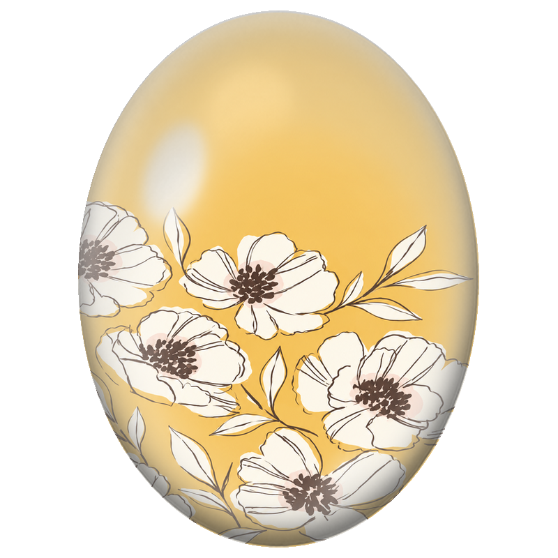 Cabochon en Verre Illustré Fleurs Blanches sur Fond Moutarde 13x18, 18x25 ou 30x40mm
