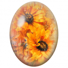 Cabochon en Verre Illustré Grandes Fleurs Orange Abstraites 13x18, 18x25 ou 30x40mm - Pour la Création de Bijoux Fantaisie - DIY