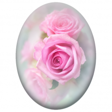 Cabochon en Verre Illustré Roses Roses dans une Brume Pastel 13x18, 18x25 ou 30x40mm - Pour la Création de Bijoux Fantaisie