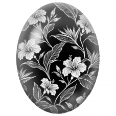 Cabochon en Verre Illustré Hibiscus Blancs Dessinés sur Fond Noir 13x18, 18x25 ou 30x40mm - Pour la Création de Bijoux Fantaisie