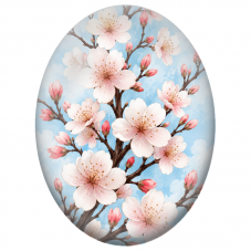Cabochon en Verre Illustré Fleurs de Cerisier sur Ciel Bleu 13x18, 18x25 ou 30x40mm - Pour la Création de Bijoux Fantaisie - DIY