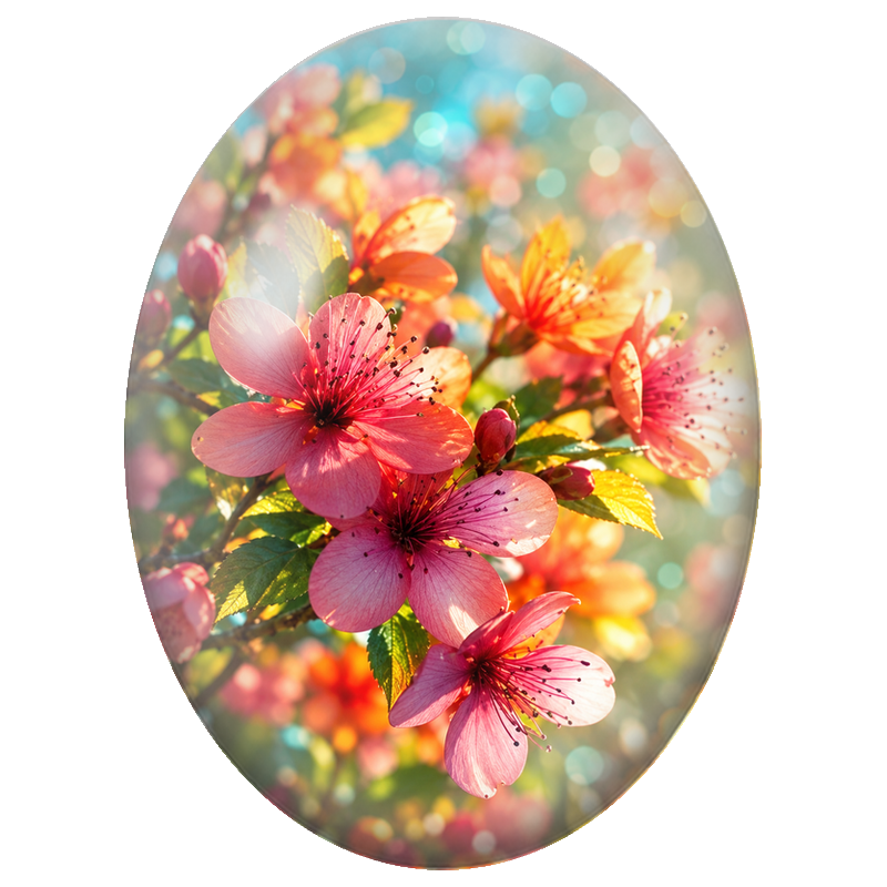 Cabochon en Verre Illustré Fleurs de Cerisier dans la Lumière 13x18, 18x25 ou 30x40mm