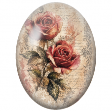 Cabochon en Verre Illustré Duo de Roses Rouges Vintage 13x18, 18x25 ou 30x40mm - Pour la Création de Bijoux Fantaisie - DIY