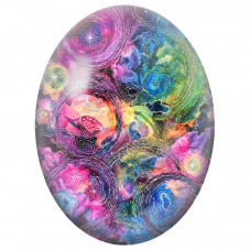Cabochon en Verre Illustré Jardin Cosmique Multicolore 13x18, 18x25 ou 30x40mm - Pour la Création de Bijoux Fantaisie - DIY
