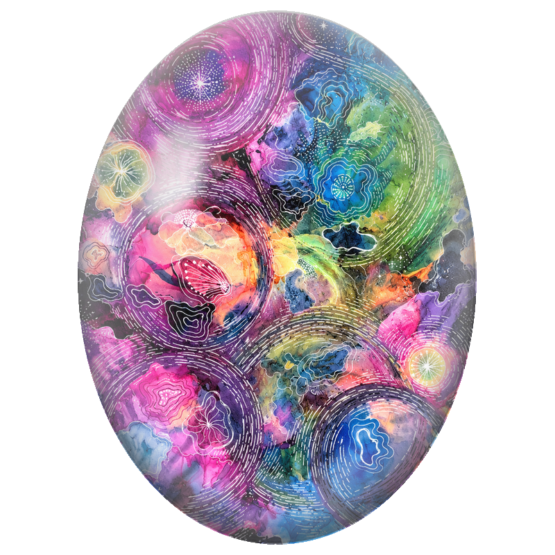 Cabochon en Verre Illustré Jardin Cosmique Multicolore 13x18, 18x25 ou 30x40mm