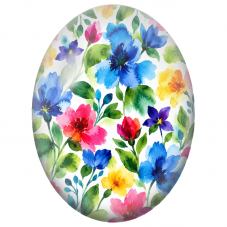Cabochon en Verre Illustré Fleurs Bleues et Roses à l’Aquarelle 13x18, 18x25 ou 30x40mm - Pour la Création de Bijoux Fantaisie