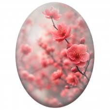 Cabochon en Verre Illustré Fleurs de Cerisier Rose Corail 13x18, 18x25 ou 30x40mm - Pour la Création de Bijoux Fantaisie - DIY