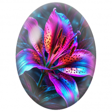 Cabochon en Verre Illustré Lys Néon Bleu et Fuchsia 13x18, 18x25 ou 30x40mm - Pour la Création de Bijoux Fantaisie - DIY