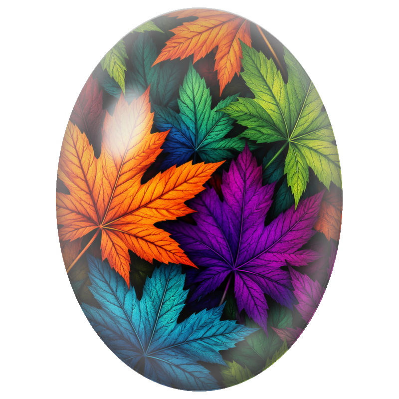 Cabochon en Verre Illustré Feuilles d’Érable Multicolores 13x18, 18x25 ou 30x40mm