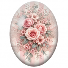 Cabochon en Verre Illustré Roses Roses et Dentelle sur Rayures 13x18, 18x25 ou 30x40mm - Pour la Création de Bijoux Fantaisie