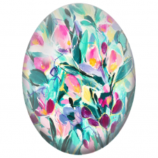 Cabochon en Verre Illustré Fleurs Abstraites Roses et Turquoise 13x18, 18x25 ou 30x40mm - Pour la Création de Bijoux Fantaisie