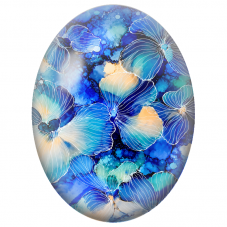 Cabochon en Verre Illustré Fleurs Bleues aux Nervures Blanches 13x18, 18x25 ou 30x40mm - Pour la Création de Bijoux Fantaisie